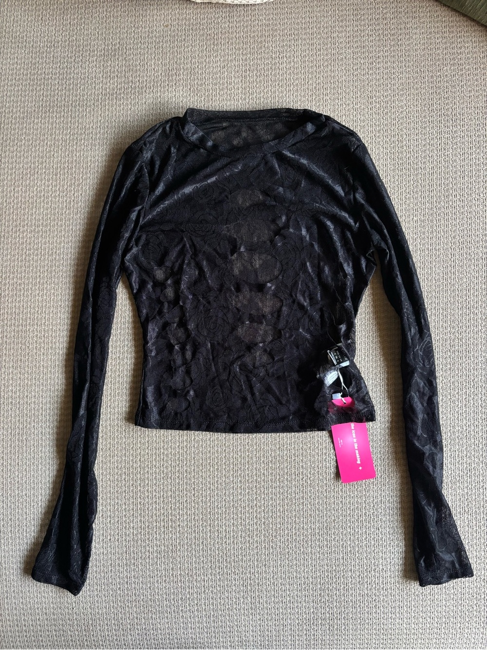 SHEIN Black Long-Sleeve Lace Floral Top - Picture 2 of 5